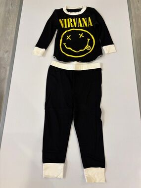 Rowdy Sprout Black Sweatpants with Cream Trim and Yellow Graphic